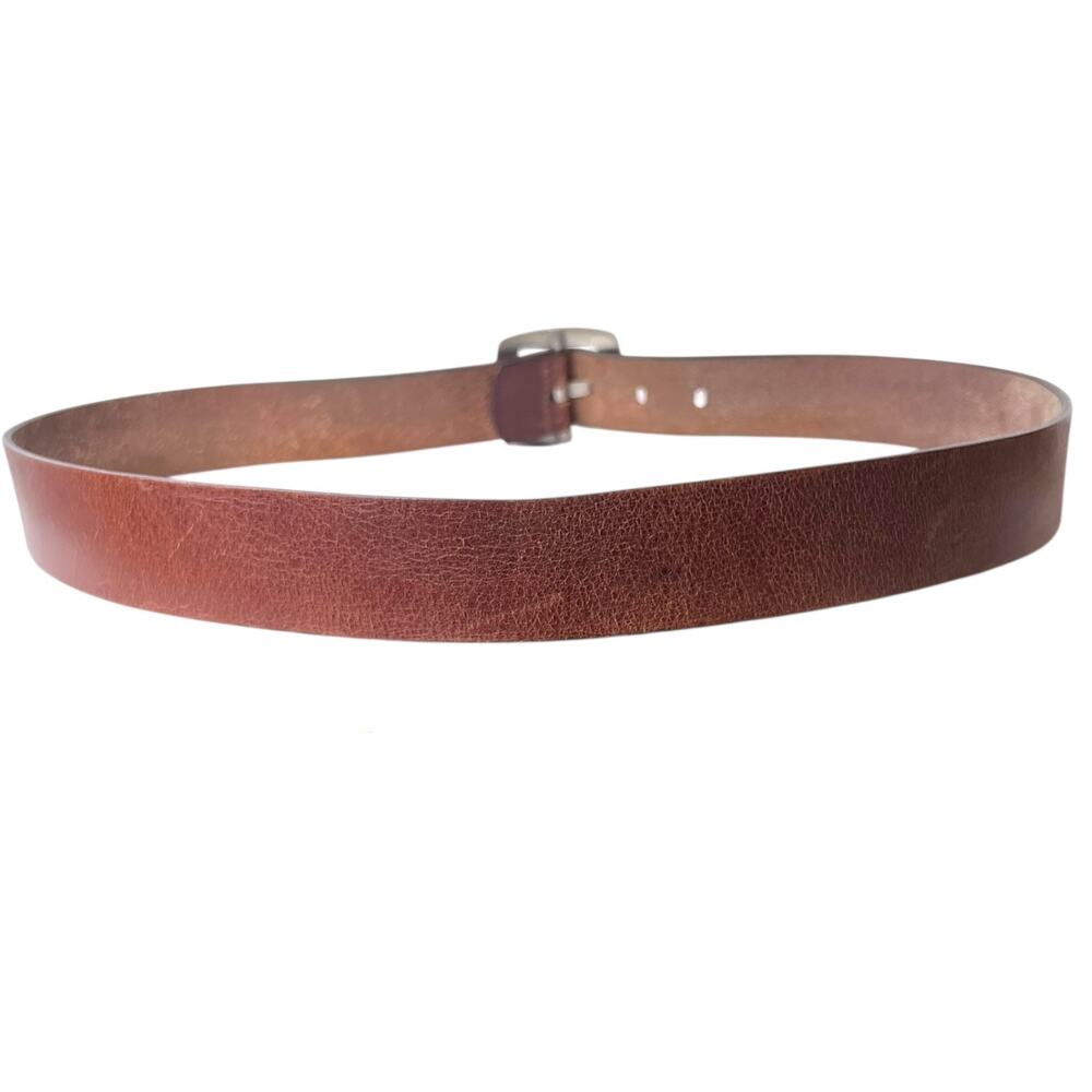 CK Y2K Brown Leather Belt Silver-Tone Wide Buckle Distressed Casual Women's XL - Picture 4 of 7